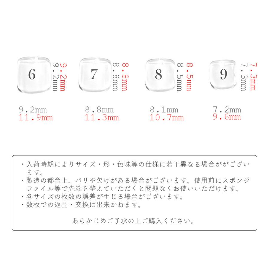 [ネコポス送料無料]フット用ネイルチップ クリアネイルチップ サンディング加工なし ネイルチップ 透明 約450枚入り 10サイズ セルフネイル  ジェルネイル｜deconail-seisakujo｜03