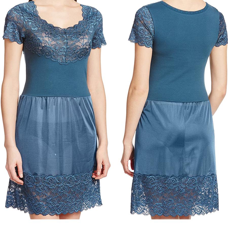 (ポスト投函 送料無料) セシール Mサイズ 丈90 日本製 切り替えスリップ レディース スリップLS569-M-90NBL | セシール | 01