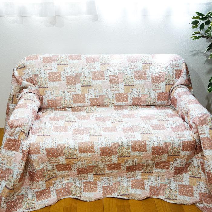 正方形190×190cm パッチワーク柄 キルト マルチカバー ベッド