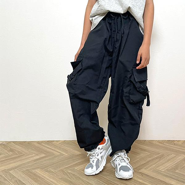 カーゴパンツ キッズ ジョガーパンツ イージーパンツ ミリタリーパンツ ストレートパンツ シャカシャカパンツ ブラック 黒 | 