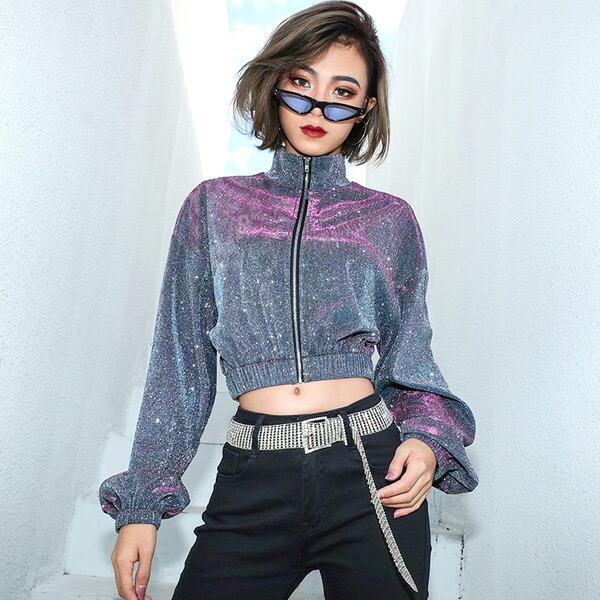 ブルゾン ジャンパー ジャケット レディース 長袖 ラメ キラキラ