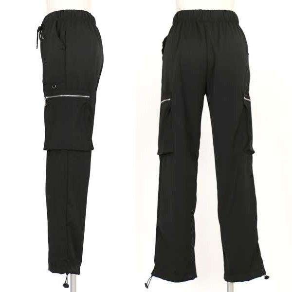 パンツ カーゴ ブラック ストレート 2WAY サテン生地 シンプル ワイド