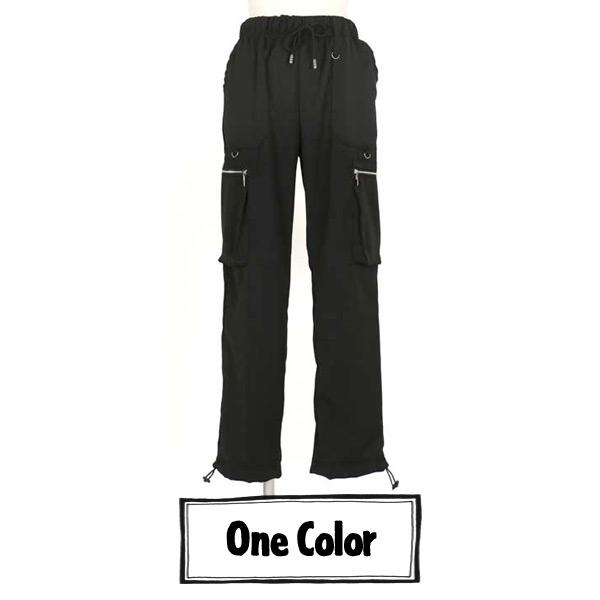 パンツ カーゴ ブラック ストレート 2WAY サテン生地 シンプル