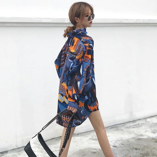 柄シャツ ブラウス 長袖 配色 総柄 アート ビッグシルエット ダンス 衣装 韓国 ファッション 大きいサイズ 個性的 服 原宿系 |  | 09