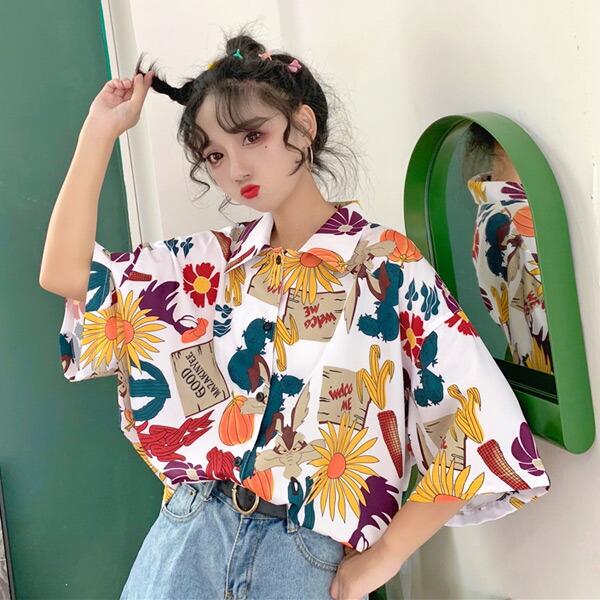 即納あり 柄シャツ リゾート風 ボタニカル柄 プリントトップス ダンス 衣装 韓国 ヒップホップ レディース 7da147 韓国系ダンスウェアdecorative 通販 Yahoo ショッピング