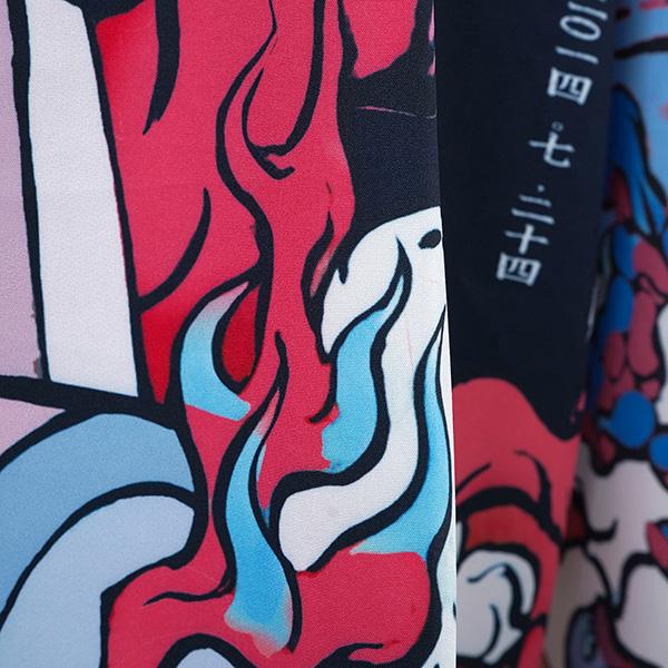 【送料無料】 はっぴ お祭り用 着物風 浴衣風 ピンク ネイビー 半纏 総柄 和柄 和風 お土産 文字 プリント 七分袖 羽織り 奇抜 派手 個性的 ダンス 衣装 |  | 07
