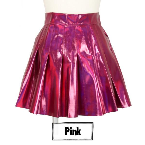 ミニスカート プリーツ ハイウエスト オーロラカラー キラキラ