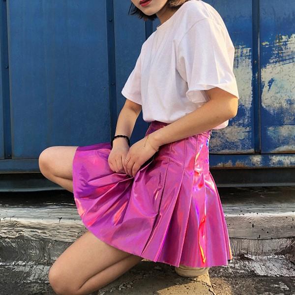 即納あり ミニスカート プリーツ ハイウエスト オーロラカラー キラキラ シルバー ピンク ダンス 衣装 韓国 ヒップホップ レディース 8da116 韓国系ダンスウェアdecorative 通販 Yahoo ショッピング