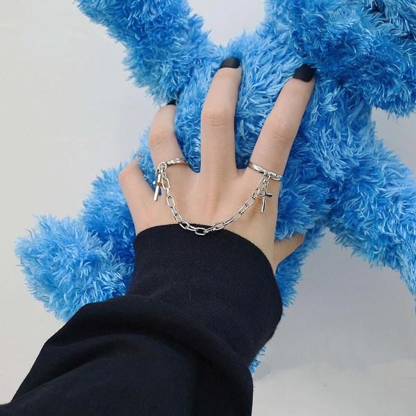 リング 十字架 クロス チェーン シルバー 指輪 アクセサリー ダンス
