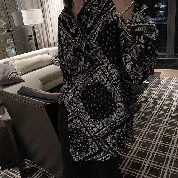 柄シャツ ペイズリー柄 バンダナ柄 長袖シャツ 黒 ブラック ビッグ