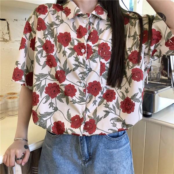 即納あり 柄シャツ シャツ 半袖 バラ フラワー柄 レトロ プリント ビッグシルエット トップス ダンス 衣装 韓国 ヒップホップ レディース 8da132 韓国系ダンスウェアdecorative 通販 Yahoo ショッピング
