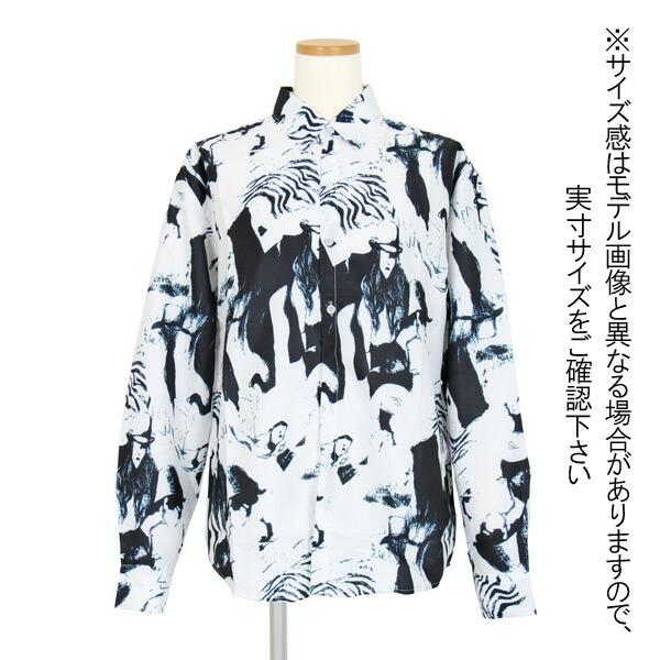 柄シャツ 長袖 総柄 モノトーン配色 ビッグシルエット トップス ダンス