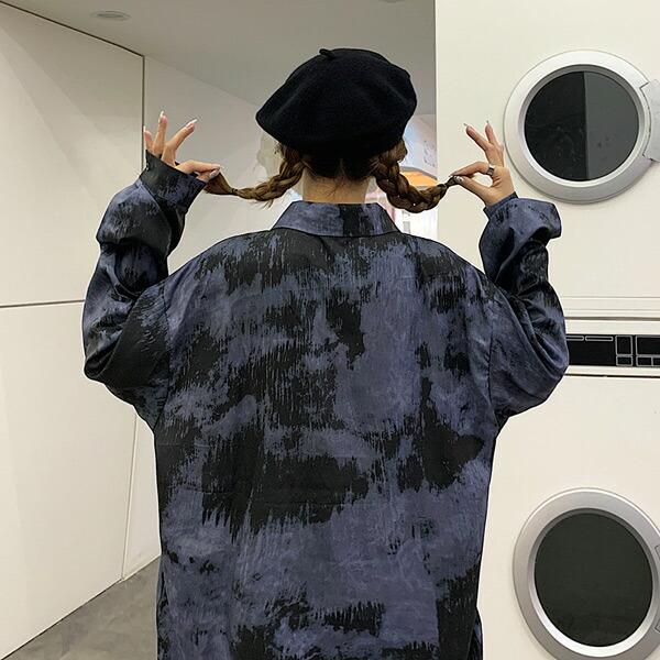柄シャツ 長袖 総柄 ダークカラー ビッグシルエット トップス ダンス 衣装 韓国 ヒップホップ レディース |  | 03