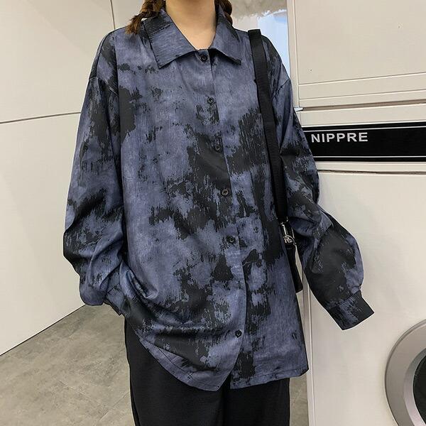 柄シャツ 長袖 総柄 ダークカラー ビッグシルエット トップス ダンス 衣装 韓国 ヒップホップ レディース |  | 07