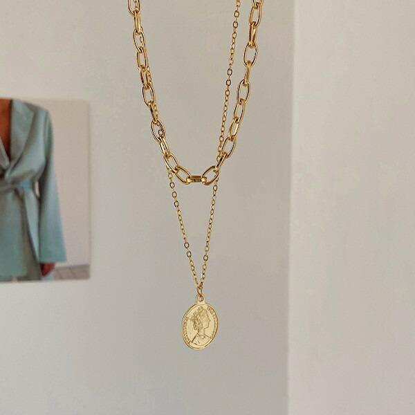 コインネックレス ゴールドコインネックレス コインモチーフ 2連 