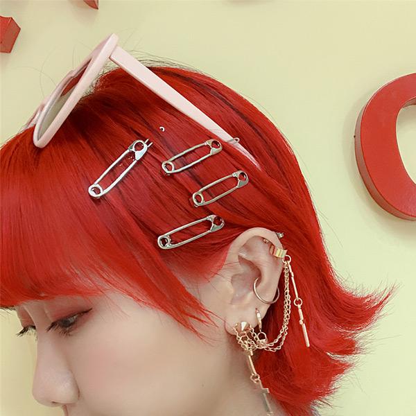 ヘアピンセット セーフティピンモチーフ 4個セット 安全ピン シルバー