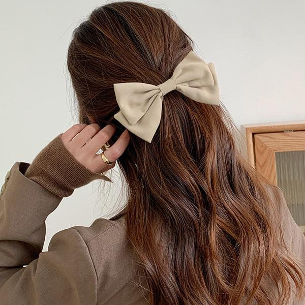 ビッグリボン リボン ヘアクリップ ベージュ ブラウン ヘア 