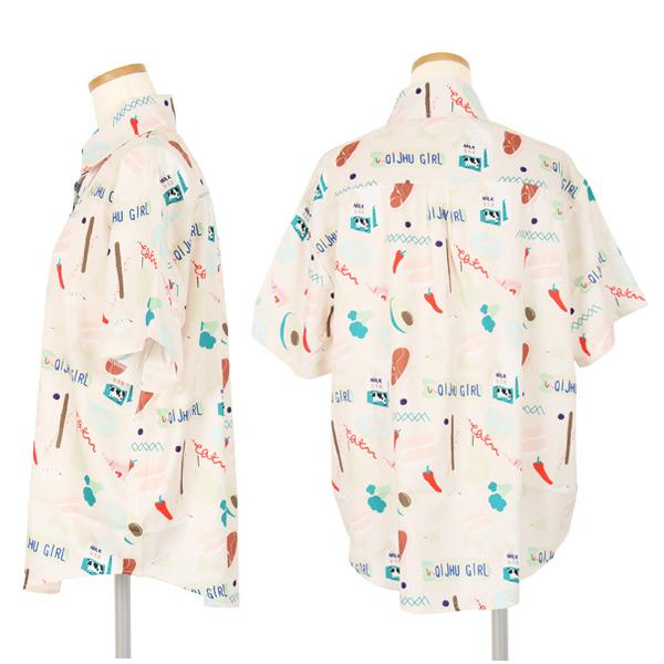 柄シャツ Food柄 食べ物柄 総柄 半袖 ライトベージュ トップス ダンス 衣装 韓国 ヒップホップ レディース a034 韓国系ダンスウェアdecorative 通販 Yahoo ショッピング