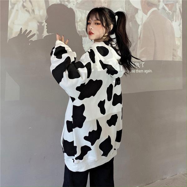 パーカー フーディー 牛柄 白黒 長袖 ロゴワッペン付き トップス ダンス 衣装 韓国 ヒップホップ レディース |  | 04