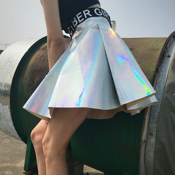 ミニスカート フレア ハイウエスト オーロラカラー キラキラ シルバー ダンス 衣装 韓国 ヒップホップ レディース |  | 03