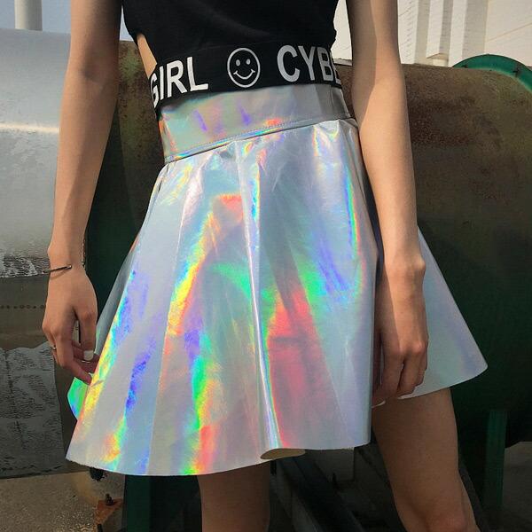 ミニスカート フレア ハイウエスト オーロラカラー キラキラ シルバー ダンス 衣装 韓国 ヒップホップ レディース |  | 05