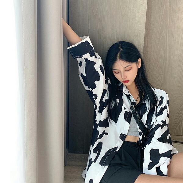 柄シャツ 牛柄 COW柄 アニマル柄 ビッグシルエット 総柄プリント 長袖 トップス ダンス 衣装 韓国 ヒップホップ レディース |  | 04