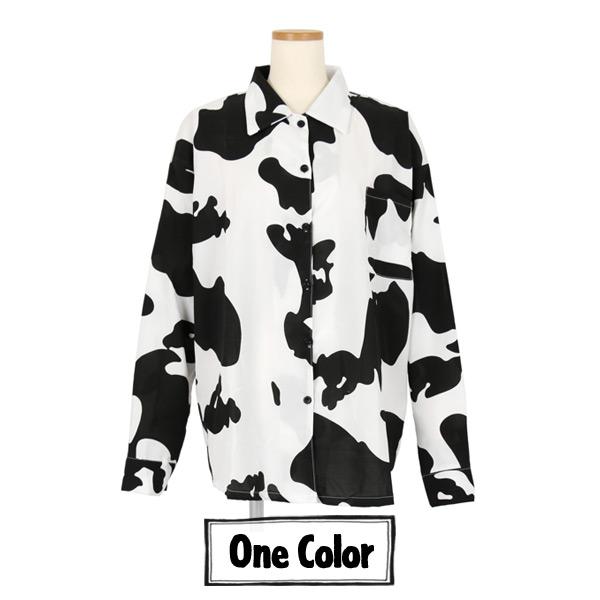 柄シャツ 牛柄 COW柄 アニマル柄 ビッグシルエット 総柄プリント 長袖  