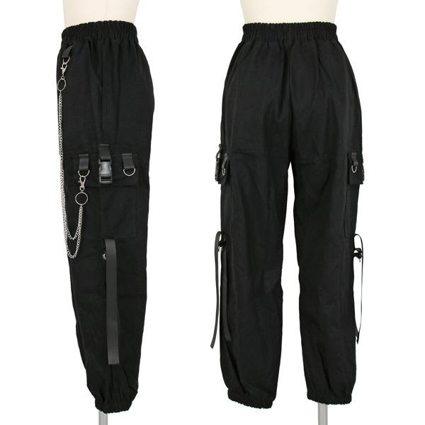 カーゴジョガーパンツ シルバーチェーン付き ブラック 無地  ダンス 衣装 韓国 ヒップホップ レディース |  | 10