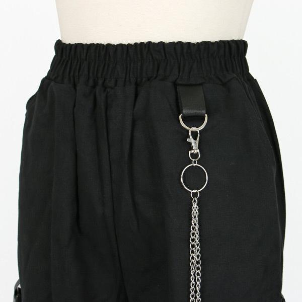 カーゴジョガーパンツ シルバーチェーン付き ブラック 無地  ダンス 衣装 韓国 ヒップホップ レディース |  | 05