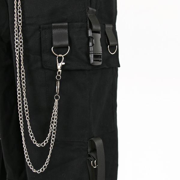 カーゴジョガーパンツ シルバーチェーン付き ブラック 無地  ダンス 衣装 韓国 ヒップホップ レディース |  | 07