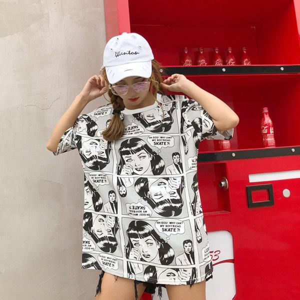 描いて、殴って、描き殴ったカットソー(半袖ver.)【ha | za | ma】 Tシャツ コミック柄 オーバーサイズ 半袖 モノクロ カットソー ダンス