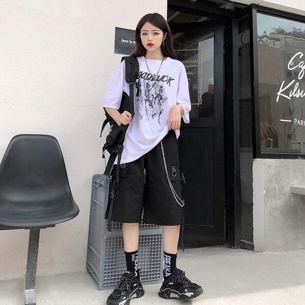 ハーフカーゴパンツ チェーン付き ハーフパンツ カーゴパンツ カーキ ブラック ダンス 衣装 コスチューム 韓国ファッション 個性的 春 夏 パンツ |  | 04