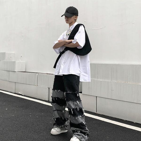 ワンショルダーベスト フラップポケット付き ブラック ダンス 衣装 ヒップホップ コスチューム 韓国ファッション 個性的 服 原宿系 |  | 04