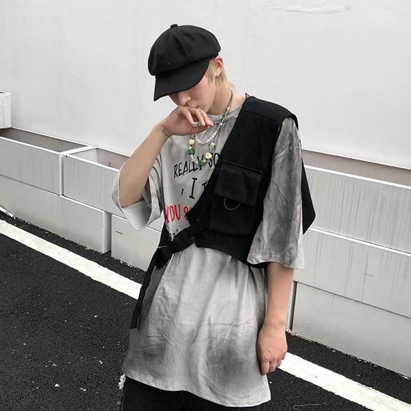 ワンショルダーベスト フラップポケット付き ブラック ダンス 衣装 ヒップホップ コスチューム 韓国ファッション 個性的 服 原宿系 |  | 05