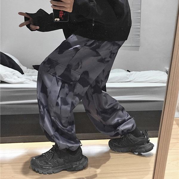 カーゴパンツ タイダイ柄 裾ドロスト ワイドパンツ ウエストゴム