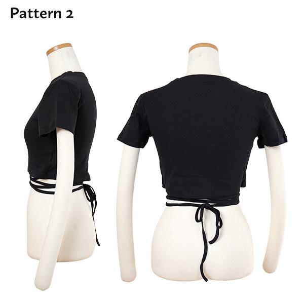 トップス カットソー 半袖 tシャツ 黒 ブラック リング 紐 レース