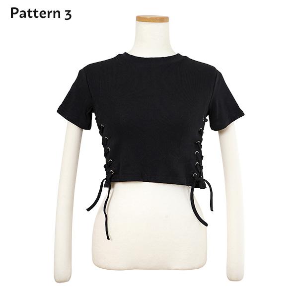 トップス カットソー 半袖 tシャツ 黒 ブラック リング 紐 レース