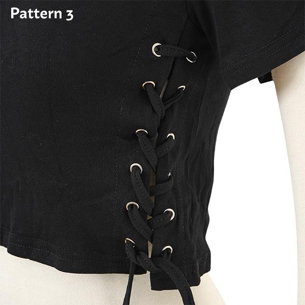 トップス カットソー 半袖 tシャツ 黒 ブラック リング 紐 レース