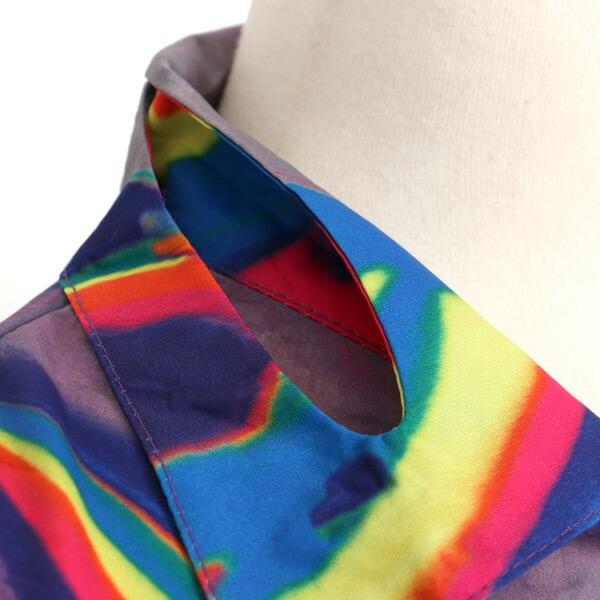 柄シャツ 長袖 シャツ ブラウス レインボーカラー カジュアル モアレ柄