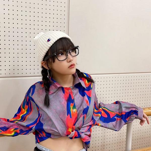 柄シャツ 長袖 シャツ ブラウス レインボーカラー カジュアル モアレ柄 