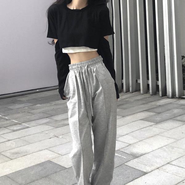 ロンT  ショート丈トップス  長袖 黒 重ね着風 トップス ダンス 衣装 ヒップホップ コスチューム 韓国ファッション 大きいサイズ 個性的 服 |  | 02