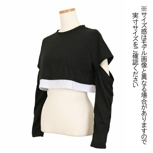 ロンT  ショート丈トップス  長袖 黒 重ね着風 トップス ダンス 衣装 ヒップホップ コスチューム 韓国ファッション 大きいサイズ 個性的 服 |  | 05