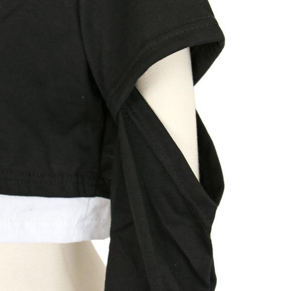 ロンT  ショート丈トップス  長袖 黒 重ね着風 トップス ダンス 衣装 ヒップホップ コスチューム 韓国ファッション 大きいサイズ 個性的 服 |  | 07