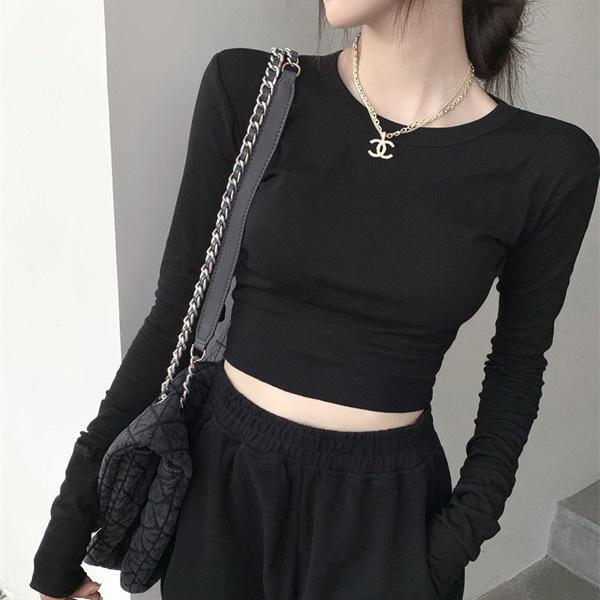 送料無料】 Tシャツ ショート丈 クロップド丈 トップス 長袖