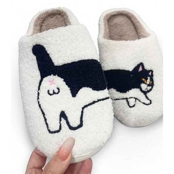 送料無料 ルームシューズ スリッパ ネコ 黒猫 キャット ふわふわ