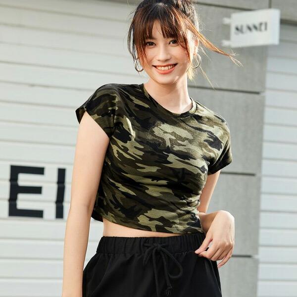 Tシャツ カモフラージュ柄 ショート丈 ミニTシャツ チビT 迷彩柄