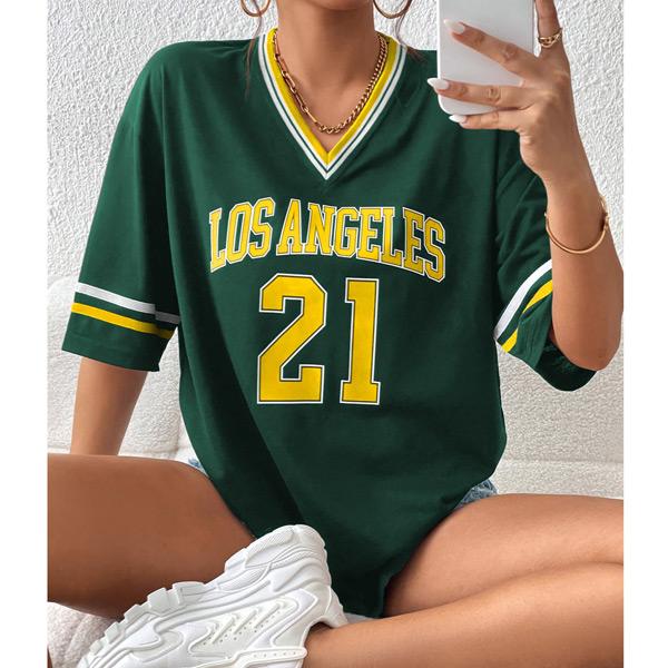 Tシャツ カレッジロゴ Vネック 半袖 配色 ライン ナンバー ロゴ