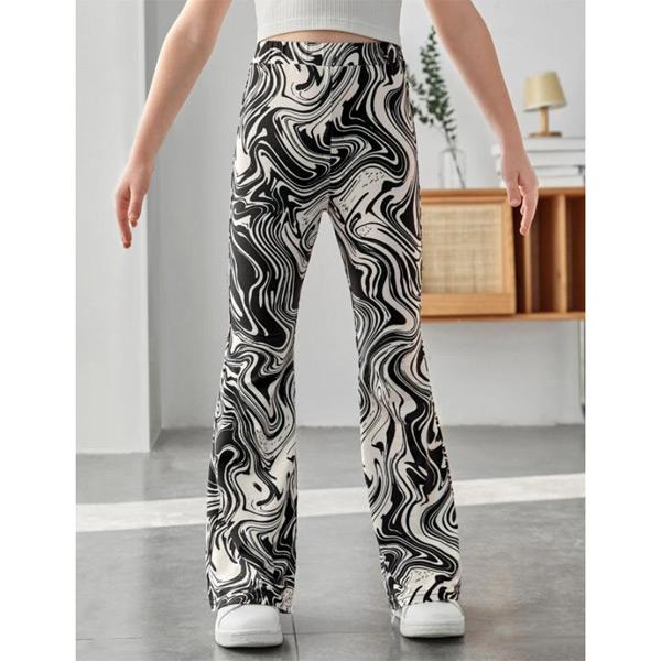 キッズ フレアパンツ マーブル柄 モノトーン 白黒 総柄 ウエストゴム