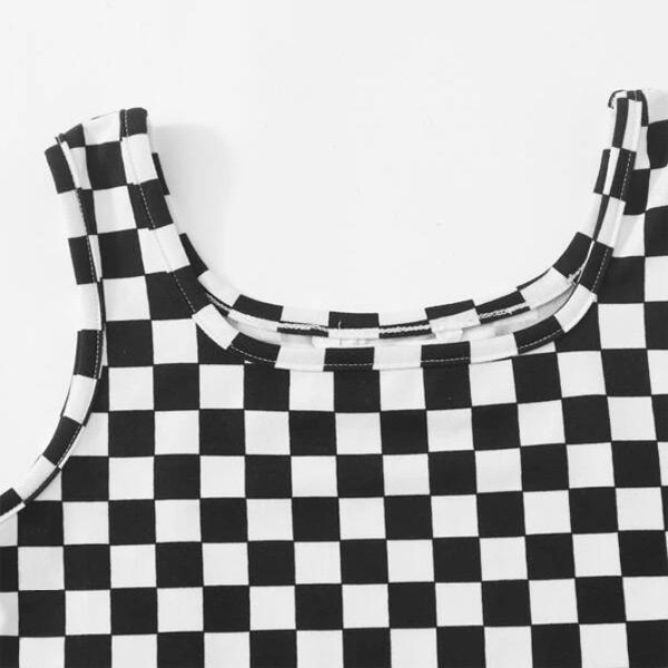 キッズ チェッカー柄 タンクトップ クロップド丈 チェック柄 インナー