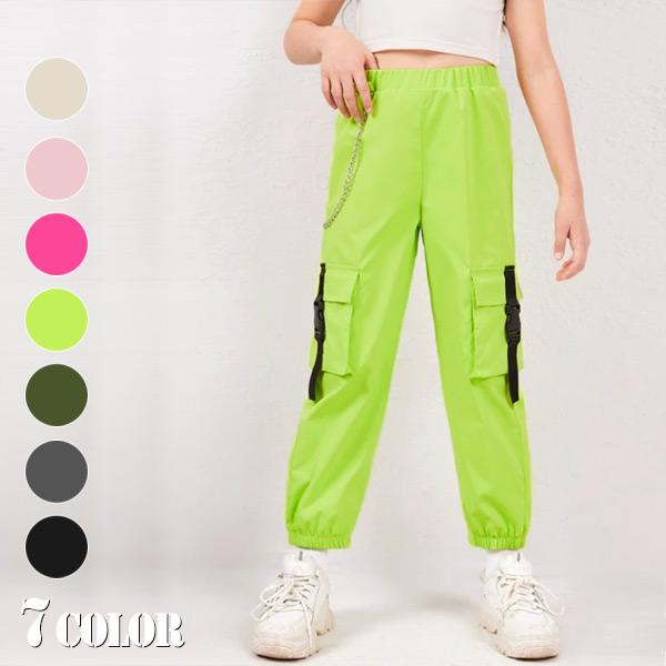 キッズ カーゴパンツ ジョガーパンツ ウエストゴム チェーン付き パンツ ダンス 衣装 コスチューム ジュニア 子供服 女の子 男の子 120 130 140 150 | 